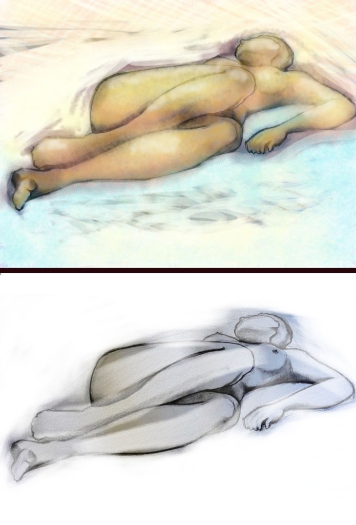 Life drawing composition finished on ipad with Brushes App